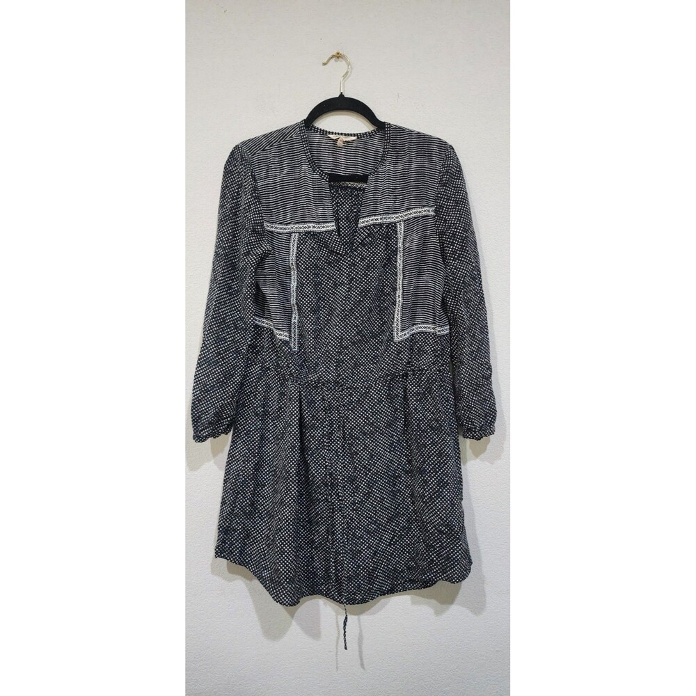 Rebecca Taylor Dress Women 8 Black Silk Stripe Knee Length Elastic Waist Blouson